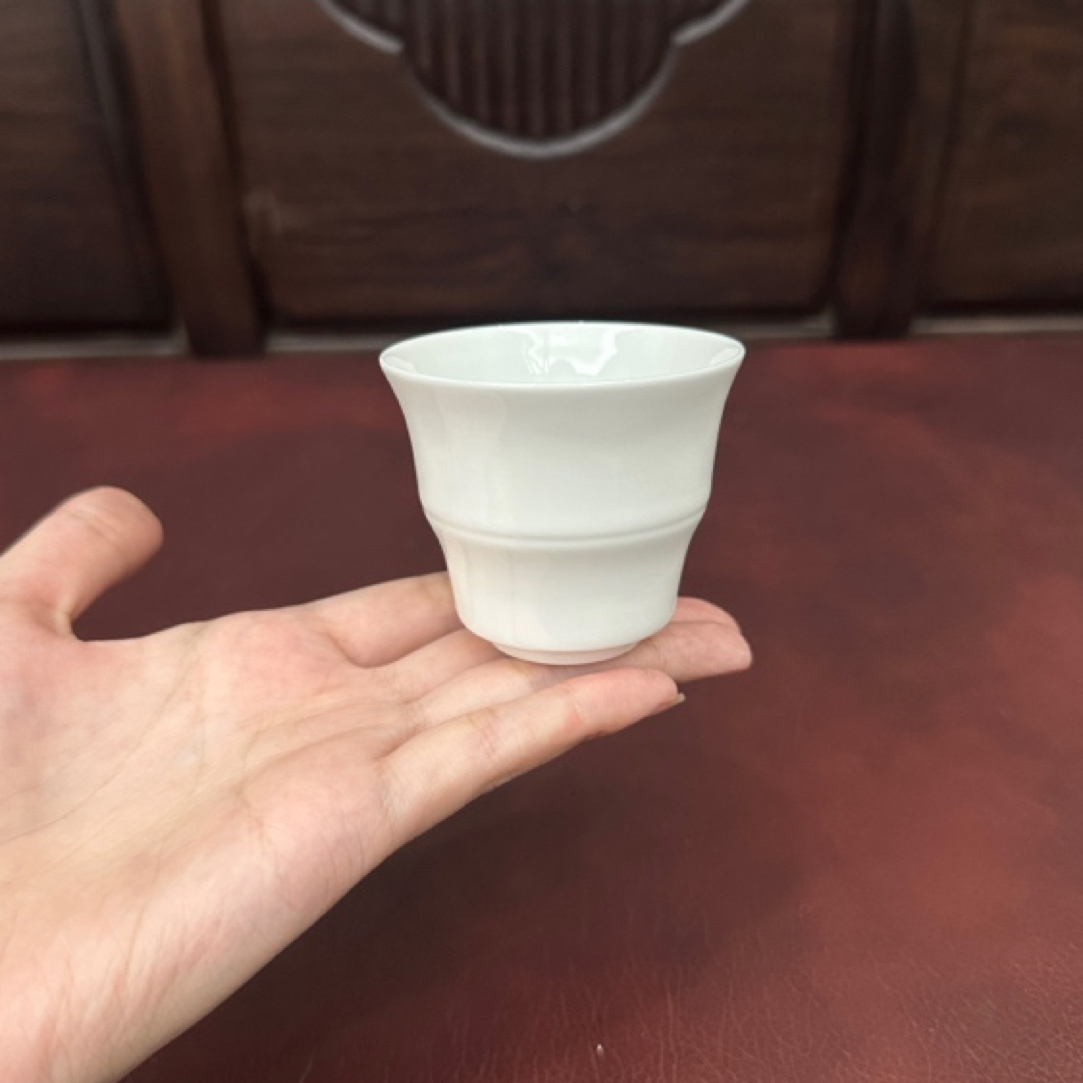 潮州高骨瓷竹节主人杯【100毫升】功夫茶杯超薄胎防烫手品茗杯1个装