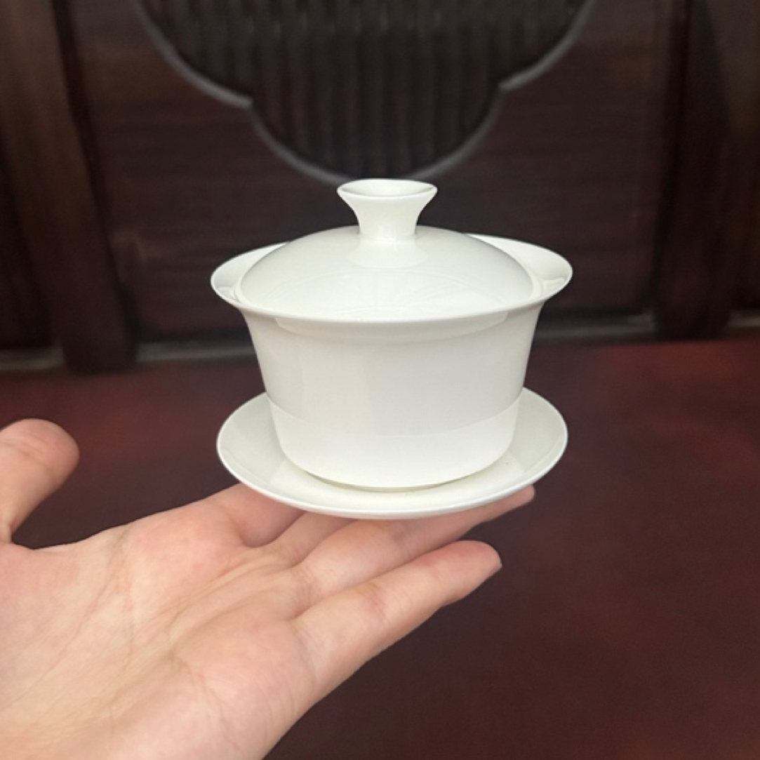 潮州高骨瓷超薄胎宽直身马蹄盖碗【盖下120毫升】透亮功夫茶盖碗