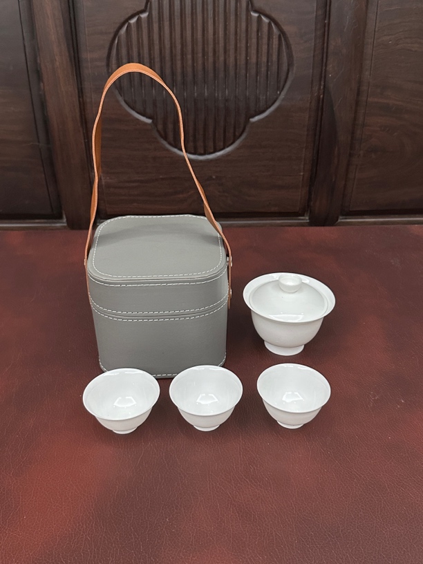 潮州骨瓷旅行茶具套装家用110毫升盖碗功夫茶杯户外便携式茶具