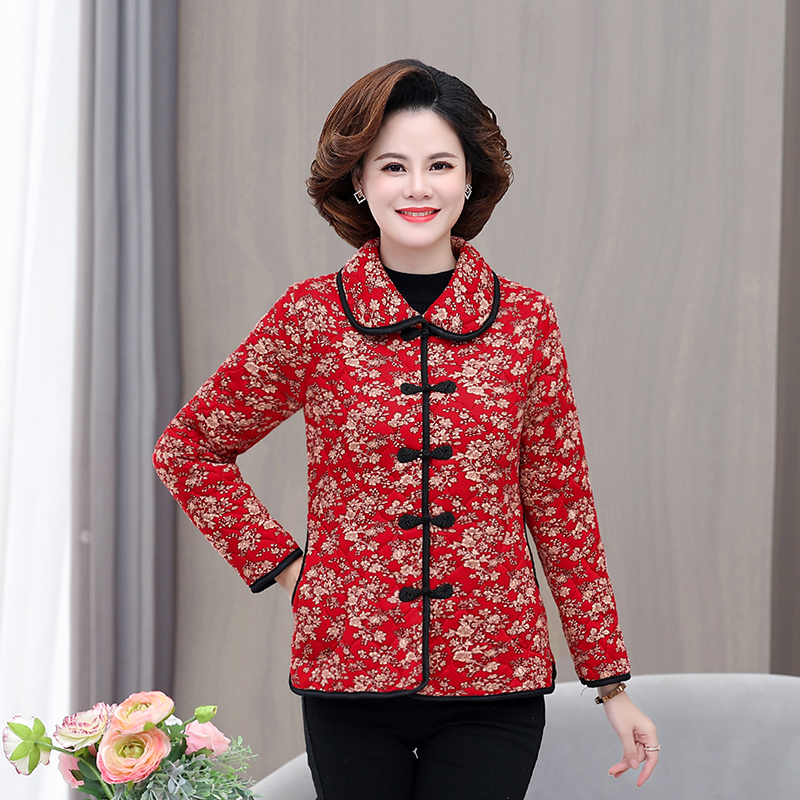 2023新款棉衣加绒加厚大码显瘦中老年聚酯纤维妈妈装碎花棉服