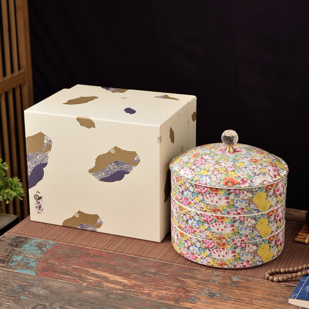 九谷天山 万花系列三层食盒