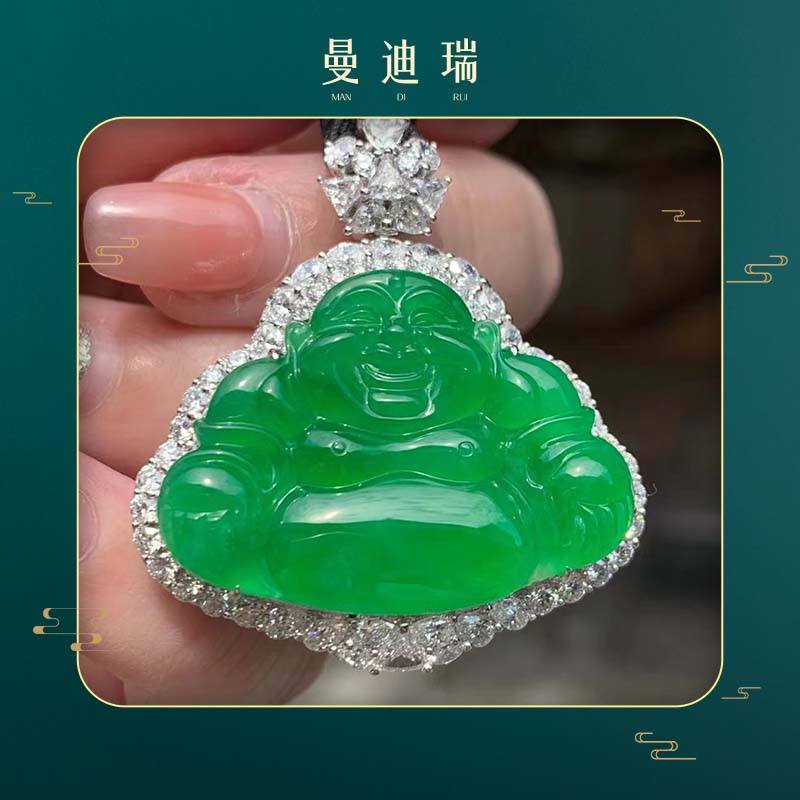「锦云禧」· 藏品气质满绿镶嵌翡翠佛公（勿拍 拍下不发）