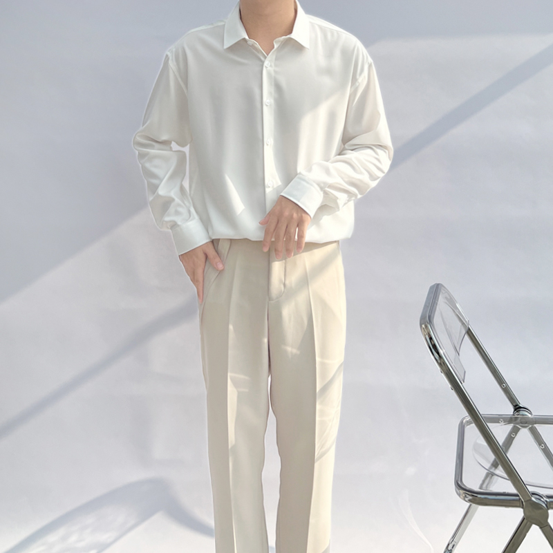 冰丝禁欲系宽松男长袖白色衬衫韩风青春气质免烫垂坠感春秋季痞帅