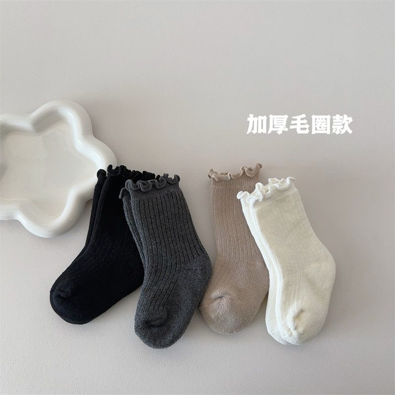 【勿中差p反1】女童袜子秋冬季加绒加厚中筒袜儿童木耳边保暖宝宝