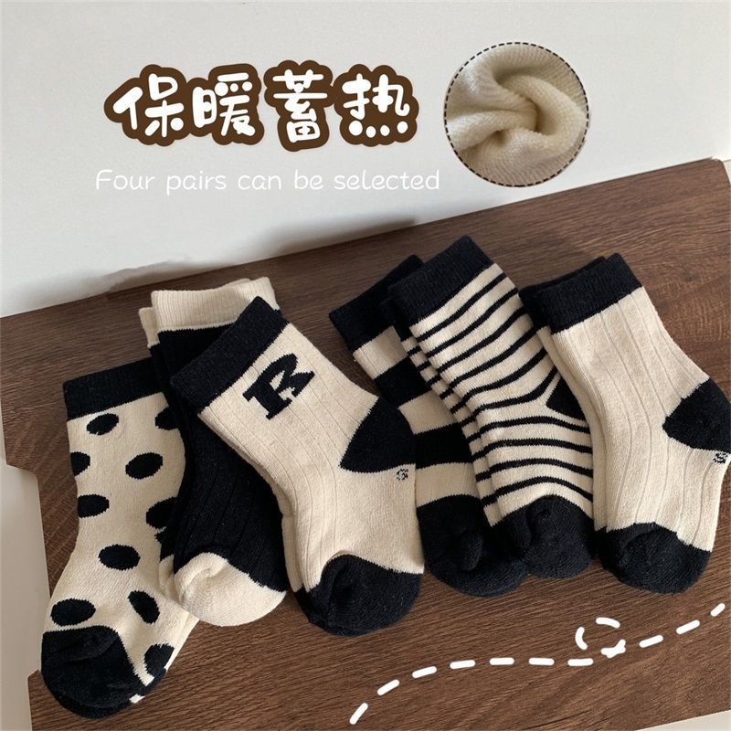 【勿中差p反1】宝宝袜子秋冬毛圈加厚款纯棉婴儿袜加绒保暖儿童中筒
