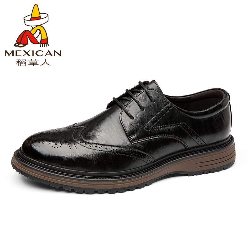 4号稻草人皮鞋冬季休闲商务布洛克雕花正装男士英伦百搭皮鞋