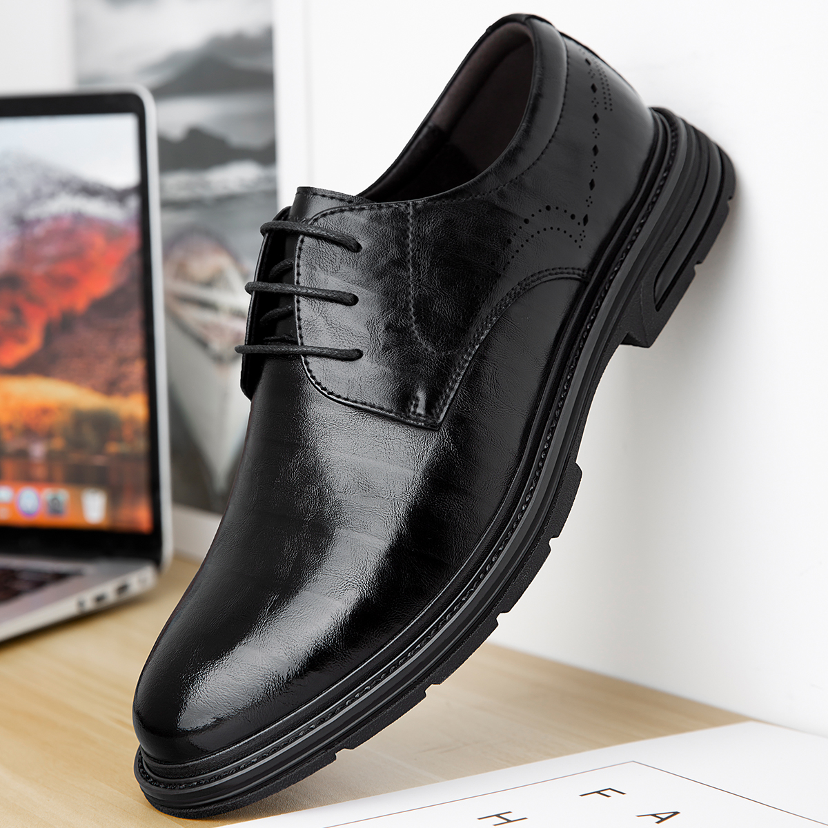 3号稻草人男鞋男士皮鞋真皮英伦透气商务休闲鞋正装一脚蹬皮鞋