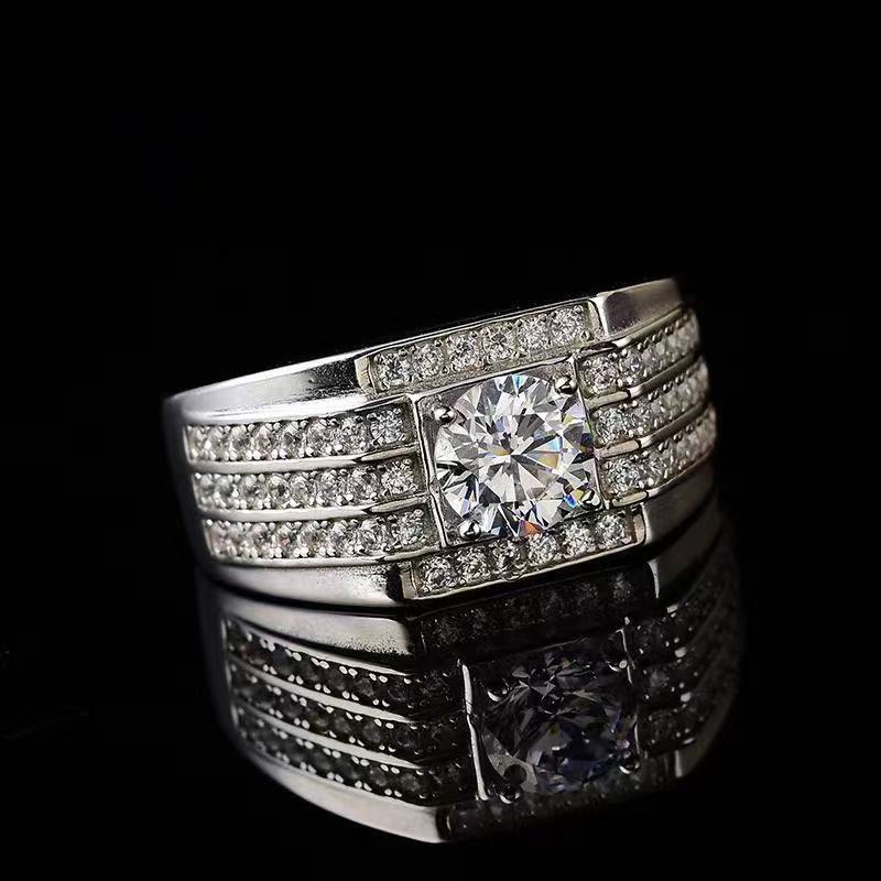 925银莫桑石戒指 三生三世男士男款时尚结婚霸气镶嵌莫桑戒豪华