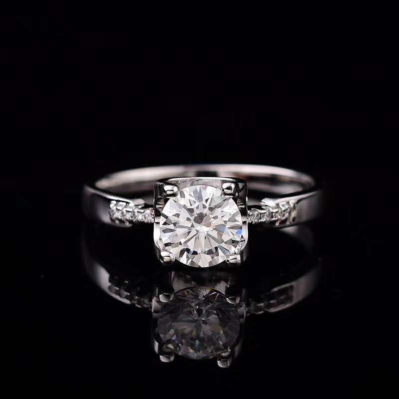 925银莫桑石戒指 小蛮腰牛头款女戒手工轻奢银戒结婚莫桑戒时尚