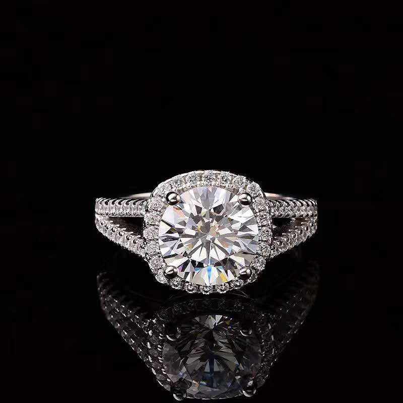 925银莫桑石戒指 双排方包女款时尚豪华莫桑戒满钻女王精致银戒