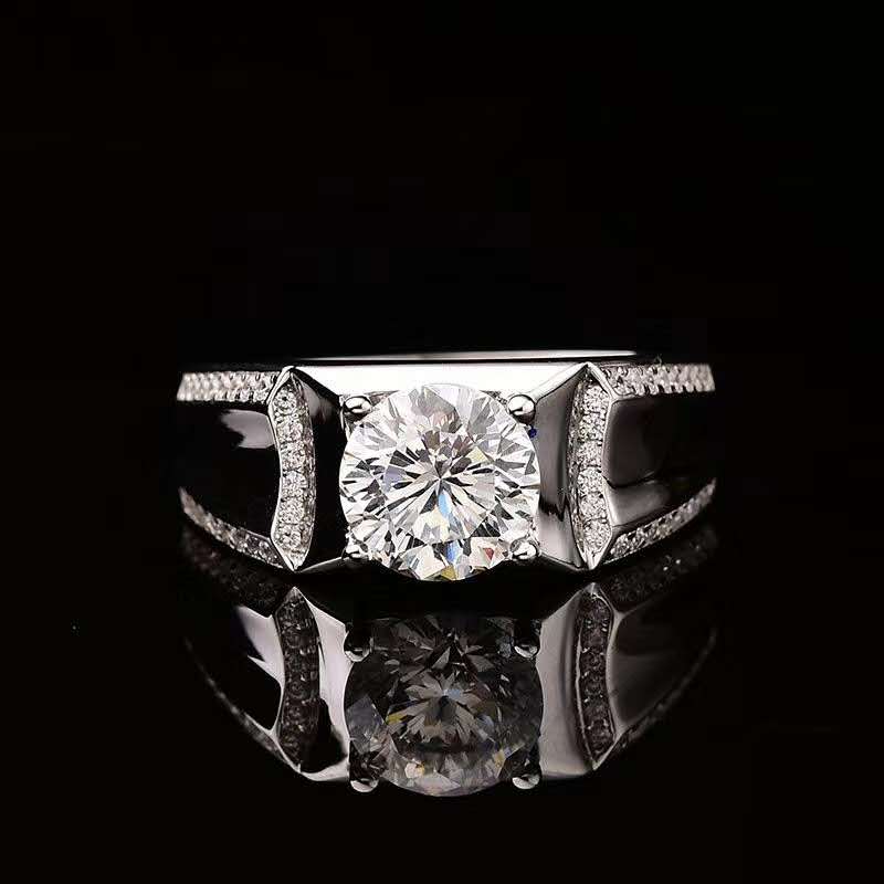 925银莫桑石戒指 双排男戒男士男款时尚经典镶嵌满钻莫桑戒订婚