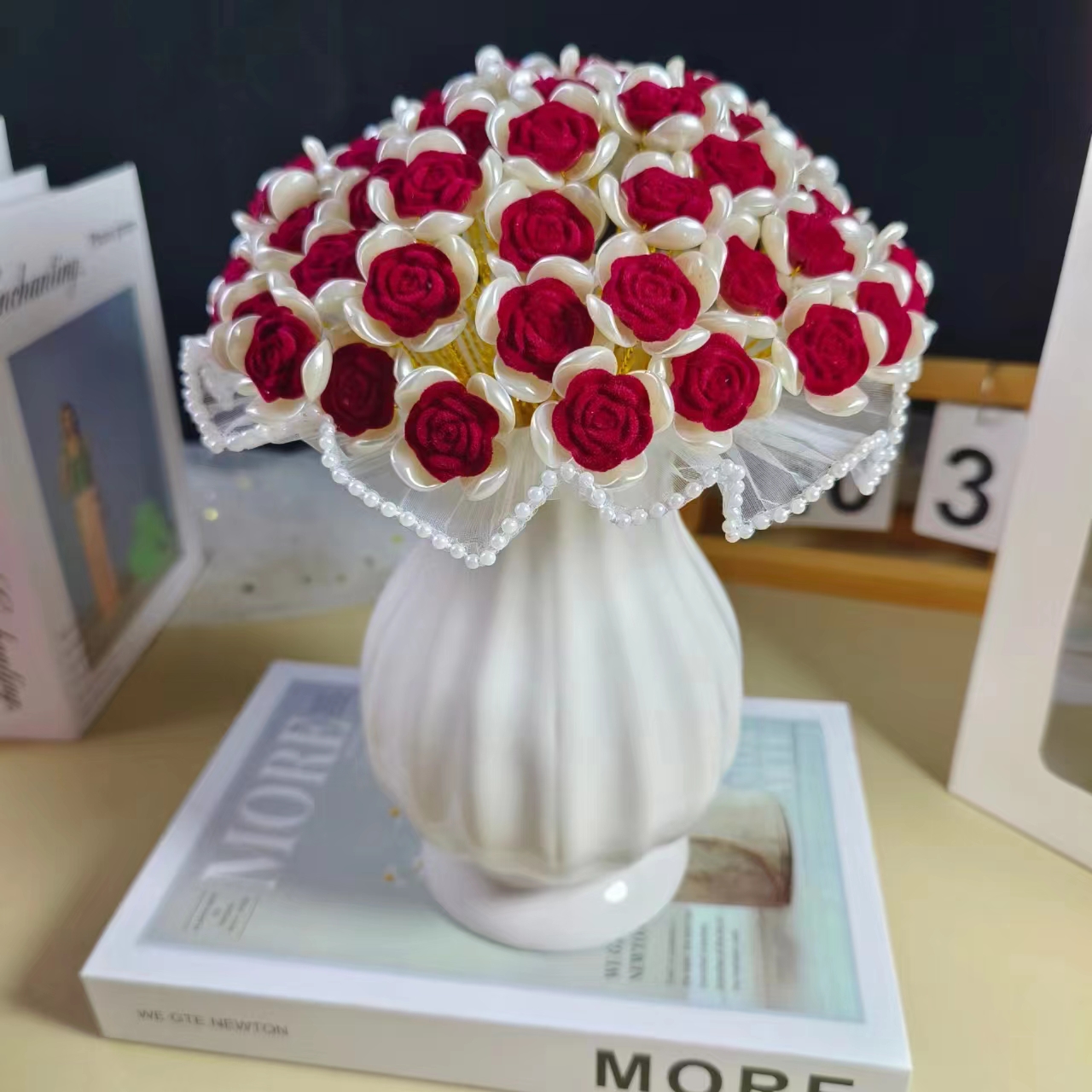 【买66送66朵材料包】植绒玫瑰花手工材料包（不含花瓶）