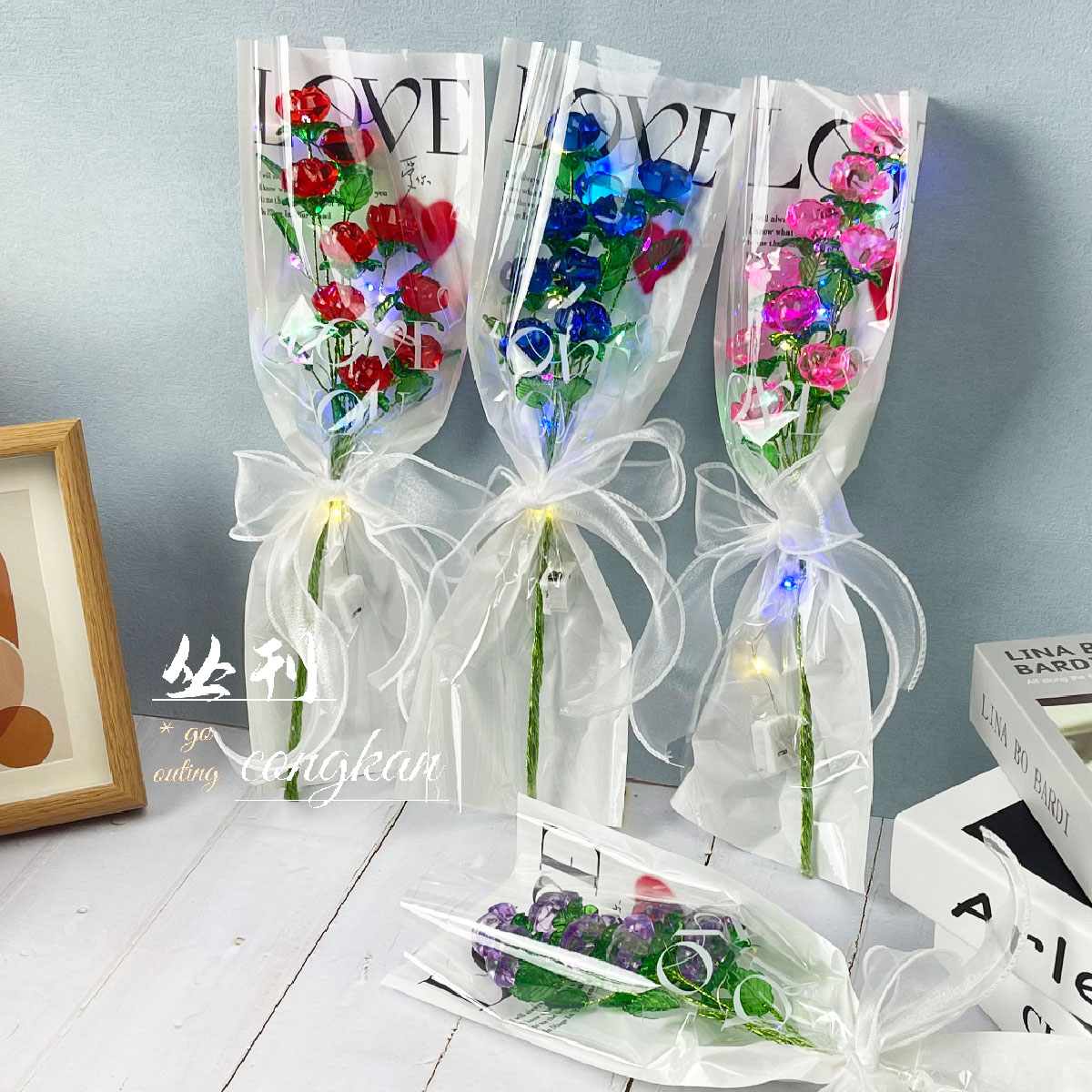 【教师节特惠】水晶玫瑰花材料包手工diy花束教师节礼物