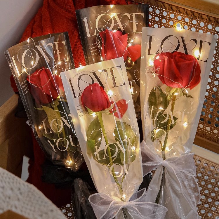 新款LOVE单支花束包装袋包装纸花艺手工diy材料袋