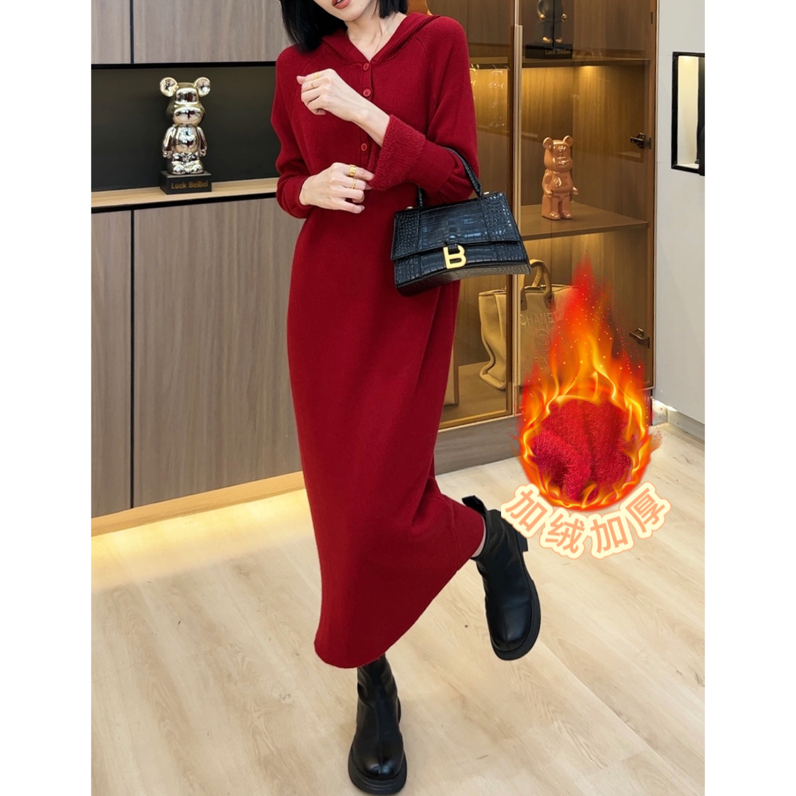 秋冬连衣裙【柏林庄园】加绒版高档上档次女装针织毛衣裙子