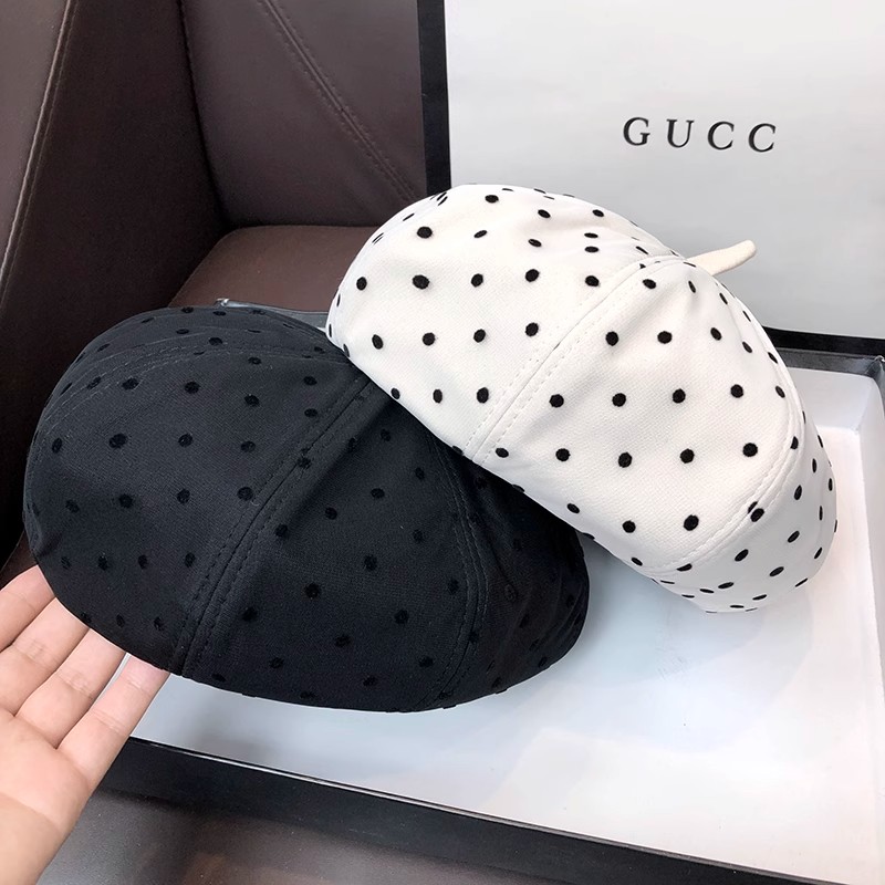 日系细波点网纱时尚贝雷帽秋文艺复古休闲画家帽南瓜帽