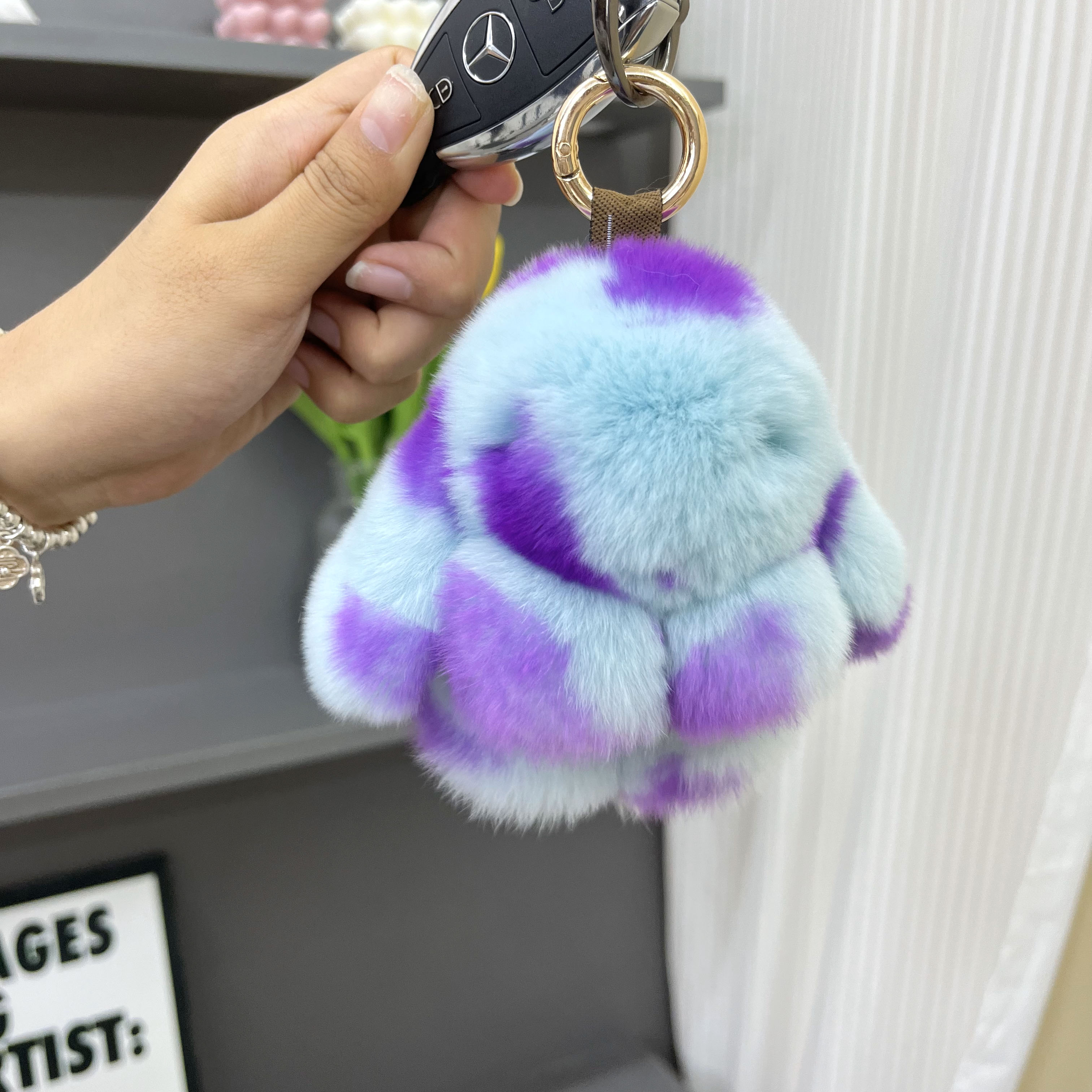 獭兔毛装死兔可爱小兔子包包挂件豹纹毛绒兔子公仔汽车钥匙扣玩偶