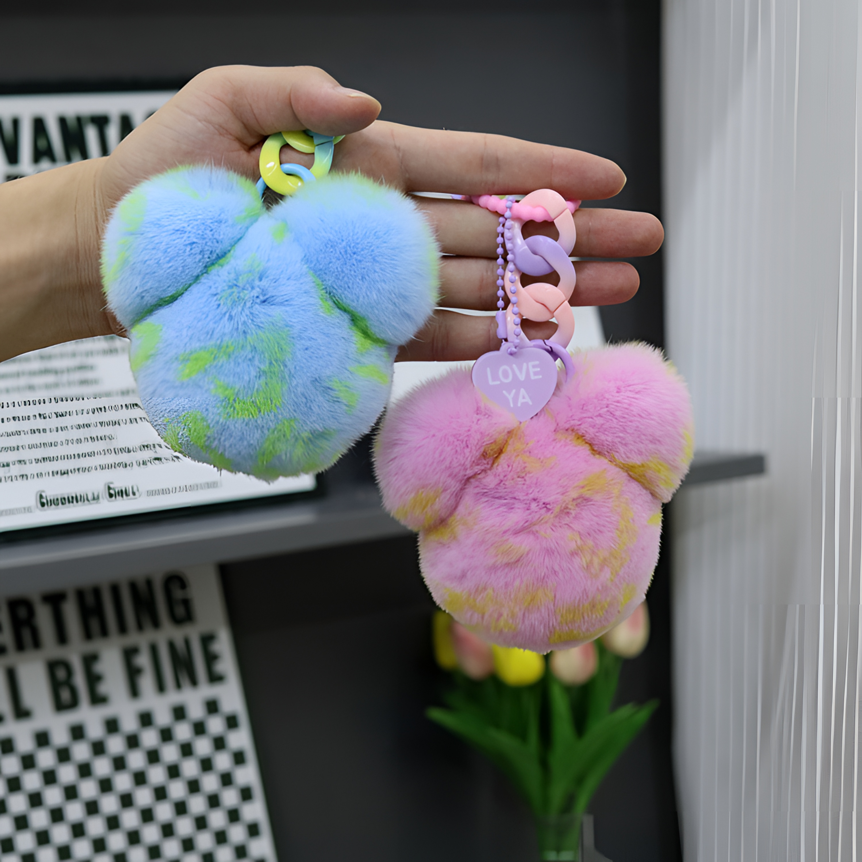 可爱獭兔毛豹纹米奇头皮草包包挂件毛绒书包汽车钥匙扣挂饰生日礼