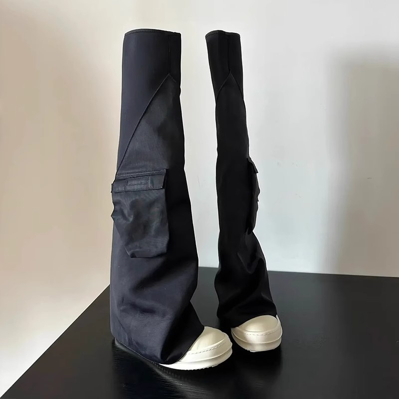 帆布可拆卸炸街裤管靴高筒骑士靴女高街休闲时尚厚底过膝长筒靴子