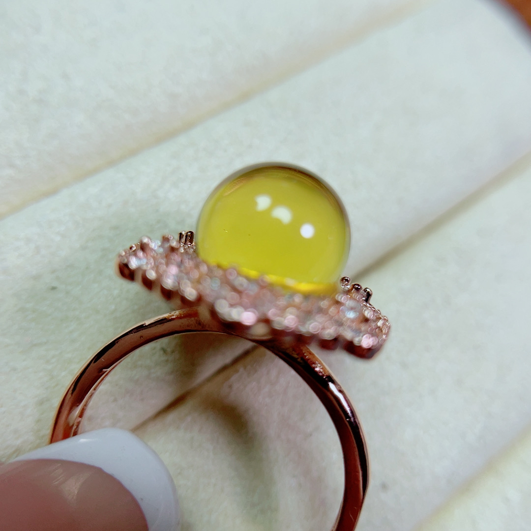 墨西哥净水蓝珀 大圆珠9 mm戒指