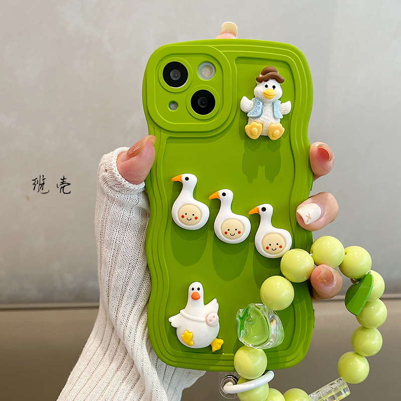 适用苹果vivo华为oppo小米立体鸭子软硅胶创意时尚手链手机壳
