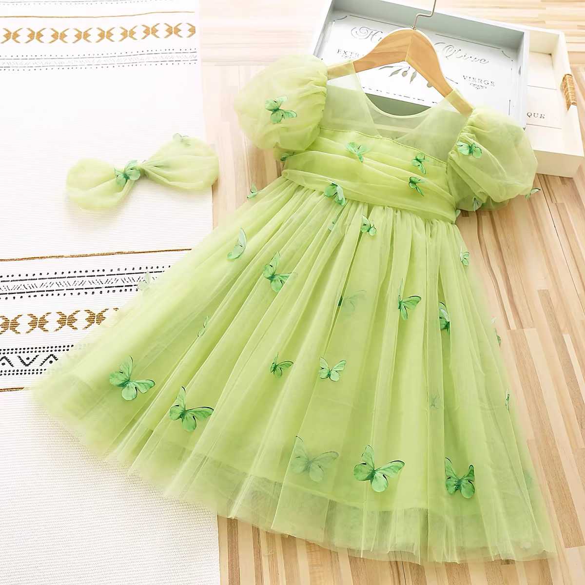 童装女童夏装裙子儿童连衣裙夏季洛丽塔超仙绿色公主裙蓬蓬纱裙