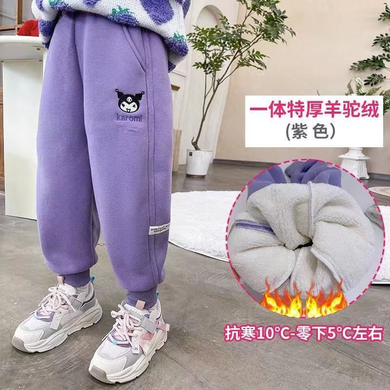 110-160中大童加绒加厚卫裤女童防风保暖外穿休闲裤棉裤冬装长裤