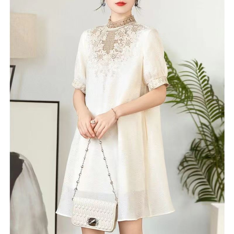 COLD MEDIUM重工刺绣泡泡袖连衣裙女2024夏季新款大码胖妹妹裙812