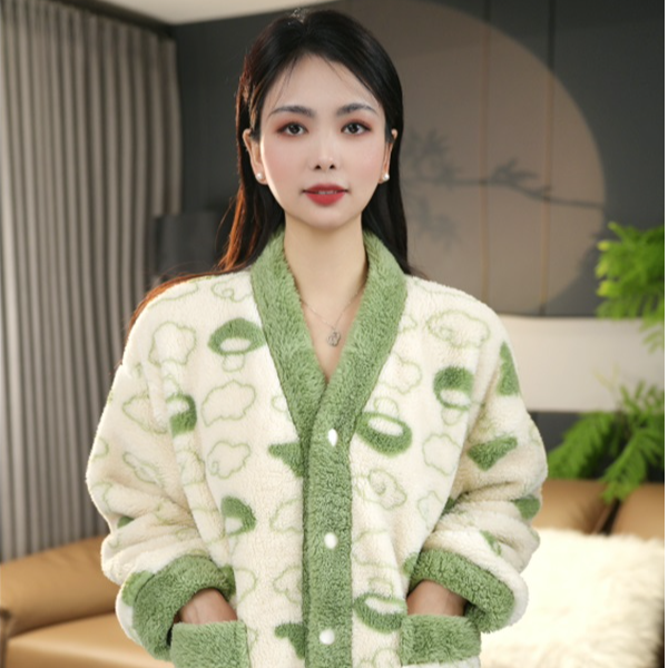 【洛可】冬季长款新品柔软加厚保暖女士家居服睡衣可居家可外穿CHS