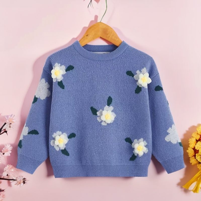 小童外穿花朵可爱上衣圆领洋气针织衫毛衣春秋款季节清仓