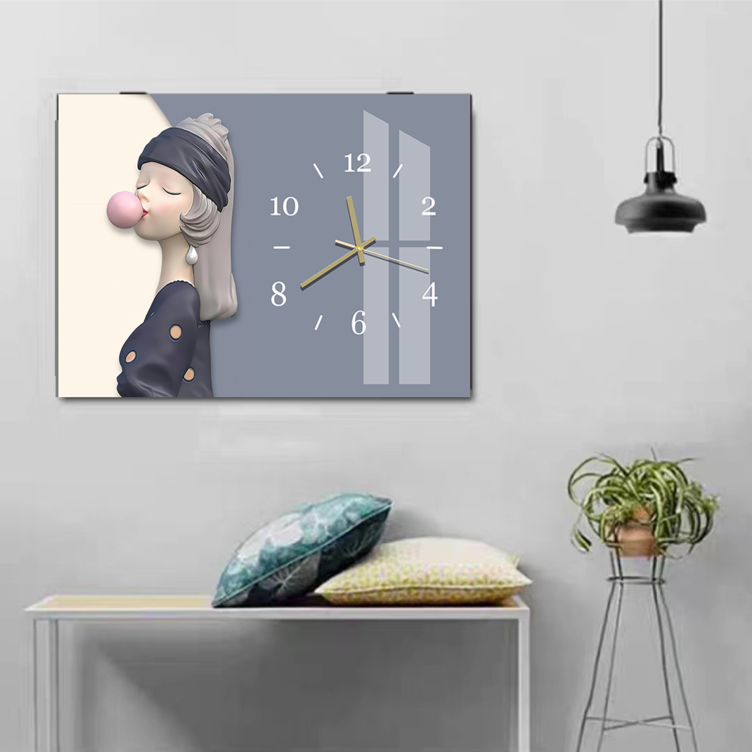 泡泡女孩电表箱装饰画免打孔现代简约挂画卡通配电箱电闸遮挡壁画
