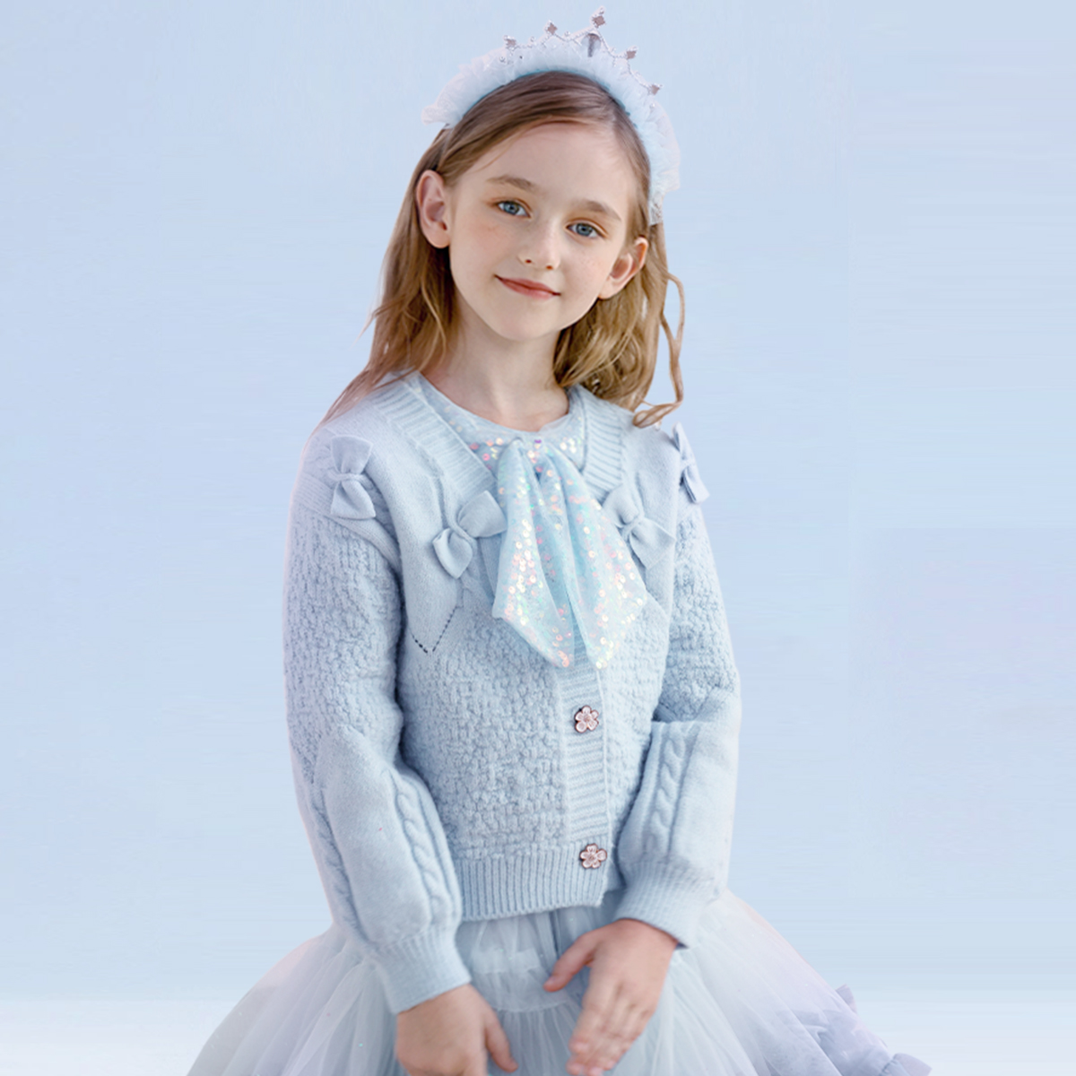 Disney/迪士尼女童儿童春秋时尚毛衫小香风长袖洋气甜美毛衣开衫