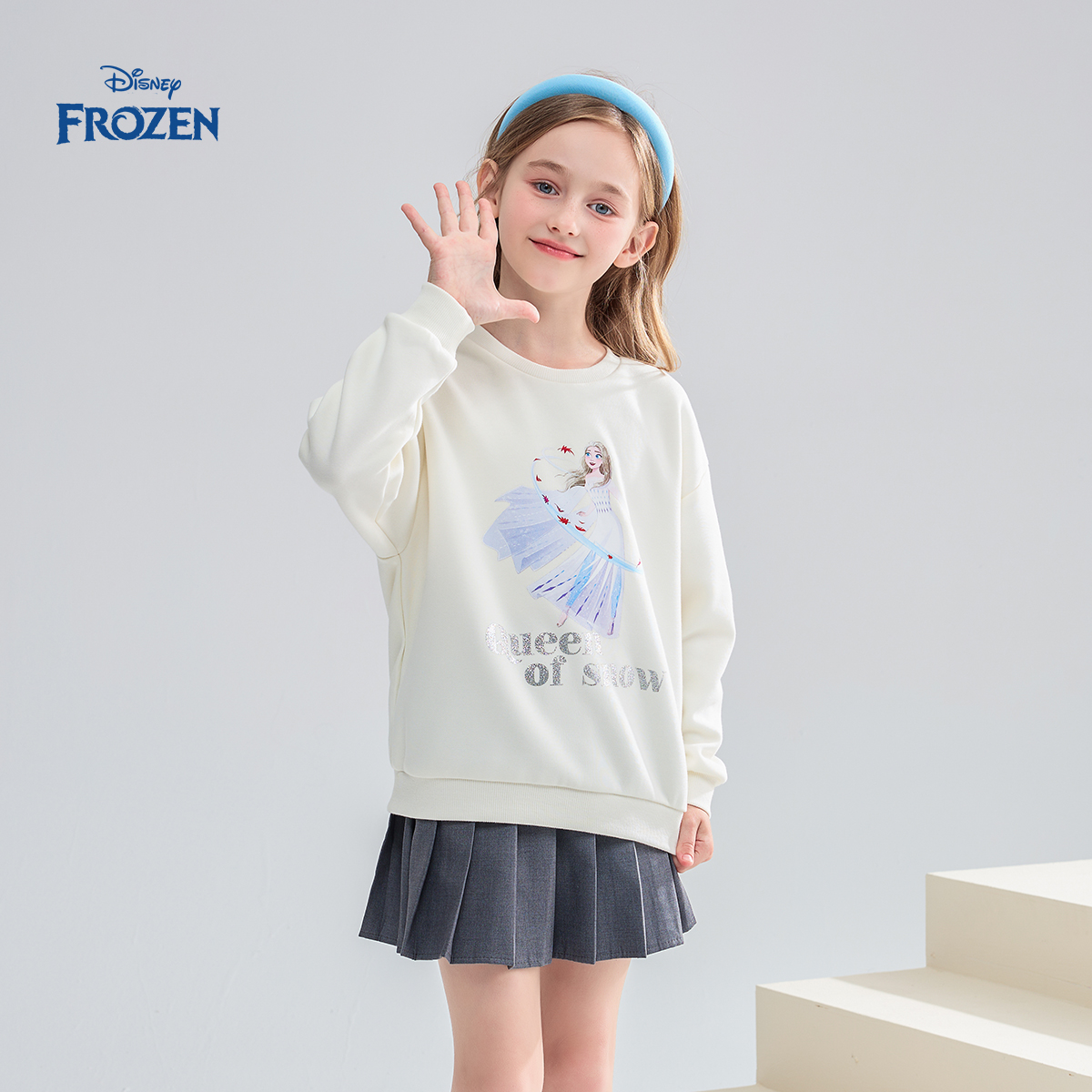 Disney/迪士尼女童新款艾莎春秋套头卫衣圆领宽松长袖印花卫衣