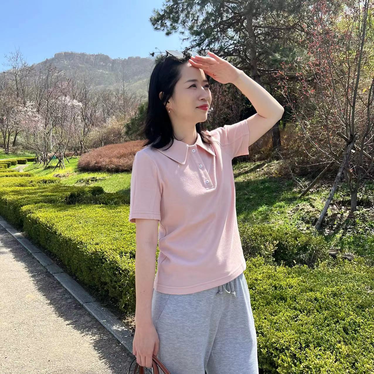 柞蚕丝夏日翻领女半袖时尚显瘦减龄夏季气质百搭D240218