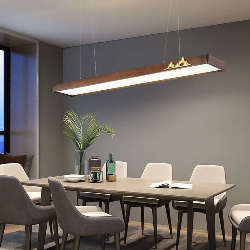 2023年新款LED长条吊灯新中式实木吸顶灯办公室教室餐厅吧台灯具