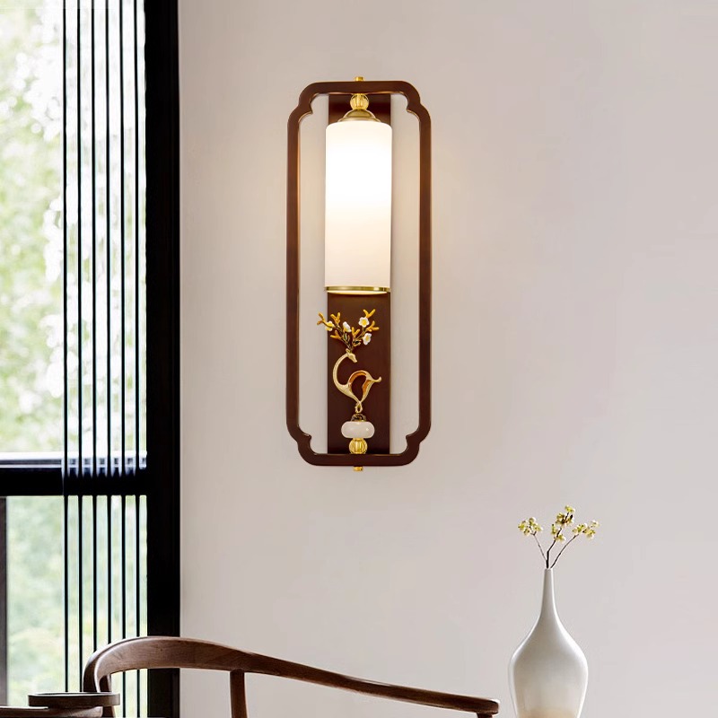 新中式实木壁灯客厅背景墙中国风仿古禅意卧室床头灯过道走廊灯具
