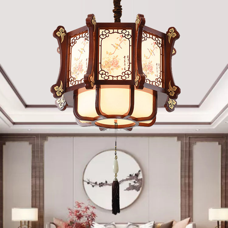 仿古典中式吊灯实木羊皮酒店茶楼包厢吊灯过道玄关阳台灯中国风