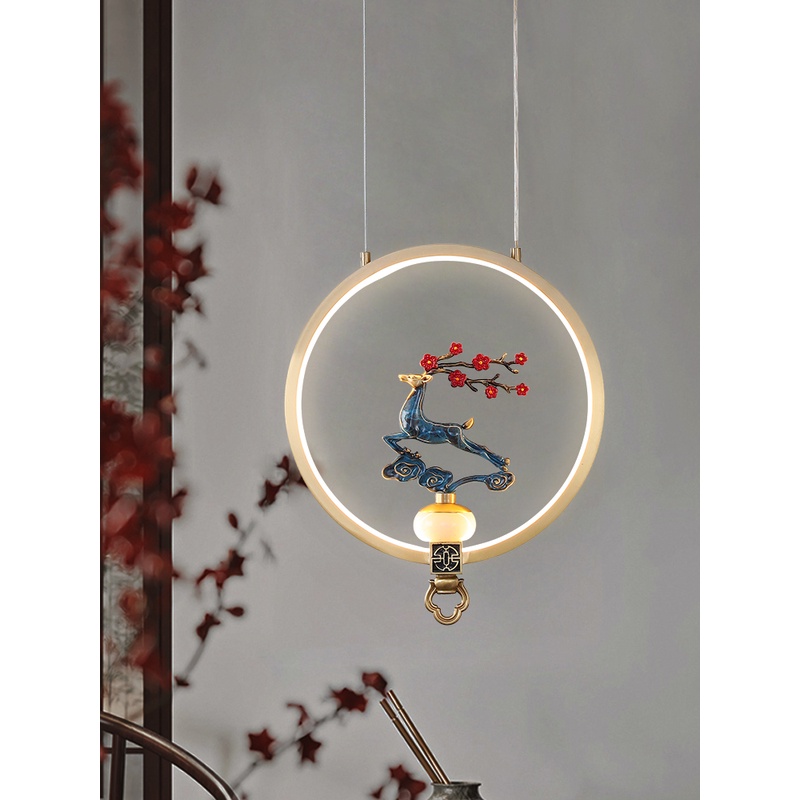 全铜新中式卧室床头小吊灯禅意中国风玉石过道灯走廊茶室吧台灯具