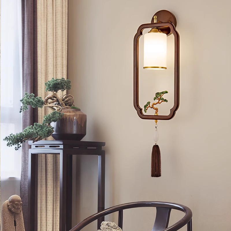 新中式壁灯长条实木客厅卧室床头书房走廊古典禅意中国风禅意灯具