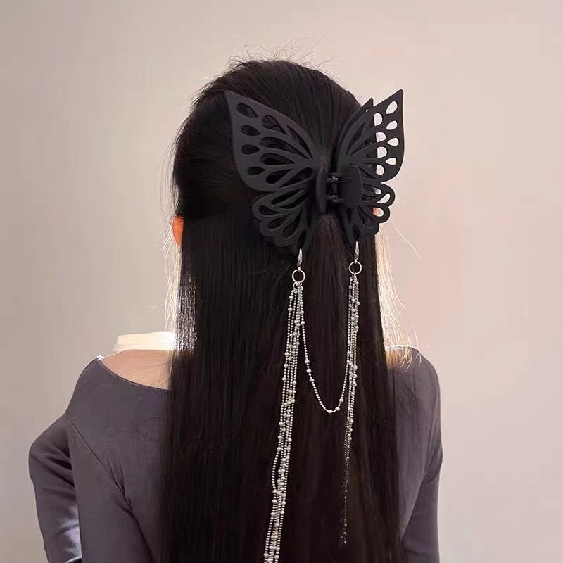 非金属发饰 铜合金亚克力抓夹时尚设计蝴蝶镂空流苏发夹洋气发饰