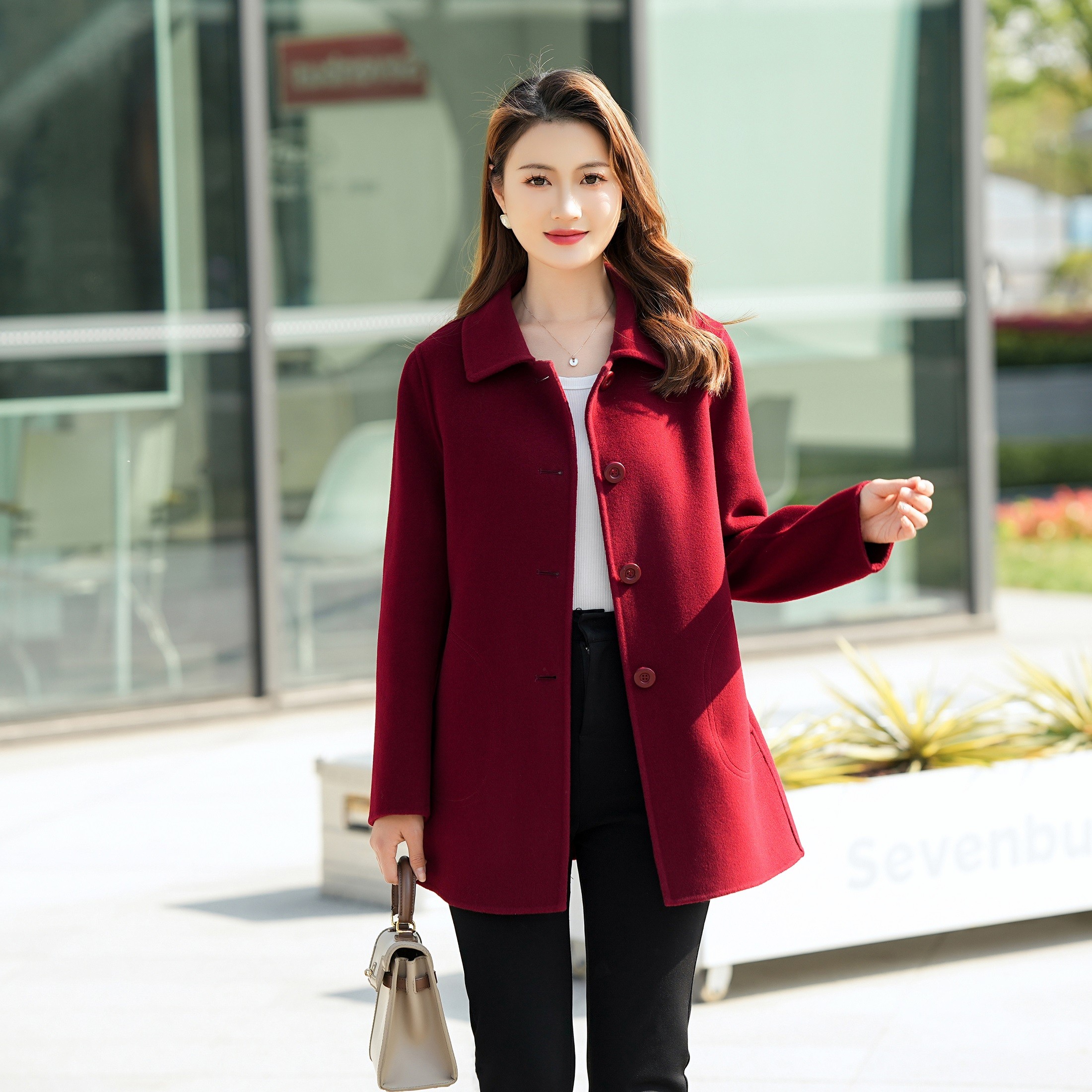 秋冬气质修身短款双面羊毛大衣娃娃领显高显瘦洋气外套 （m）