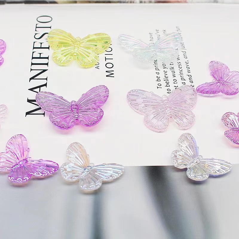 【追艺买二送一】3cm亚克力炫彩水晶蝴蝶立体蝴蝶片小号手工DIY配件