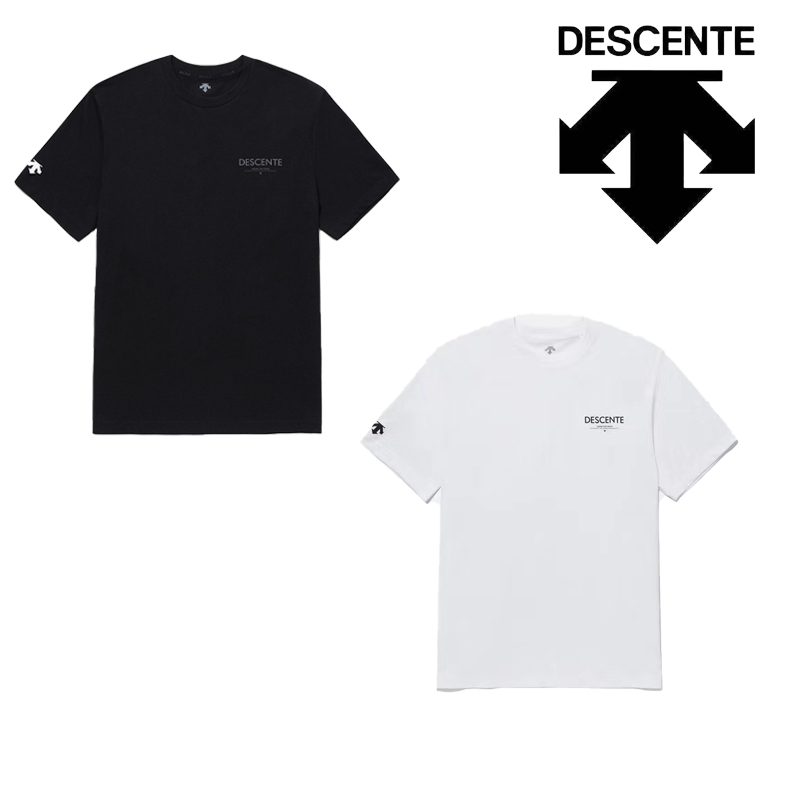 DESCENTE/迪桑特短袖运动圆领棉质胸前小标左肩小logoT恤男女同款