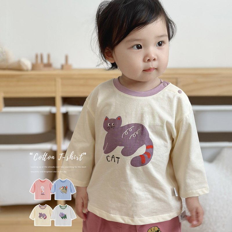 【萌萌T恤】男宝女宝长袖t恤春秋纯棉a类圆领上衣婴儿t恤