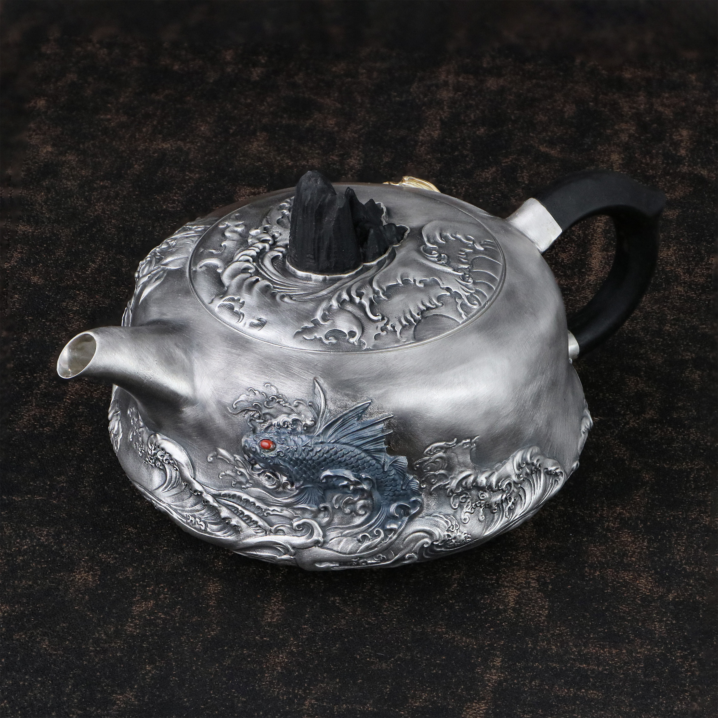 欲山行 足银999锦鲤茶壶精美手工镀金工艺原创茶壶