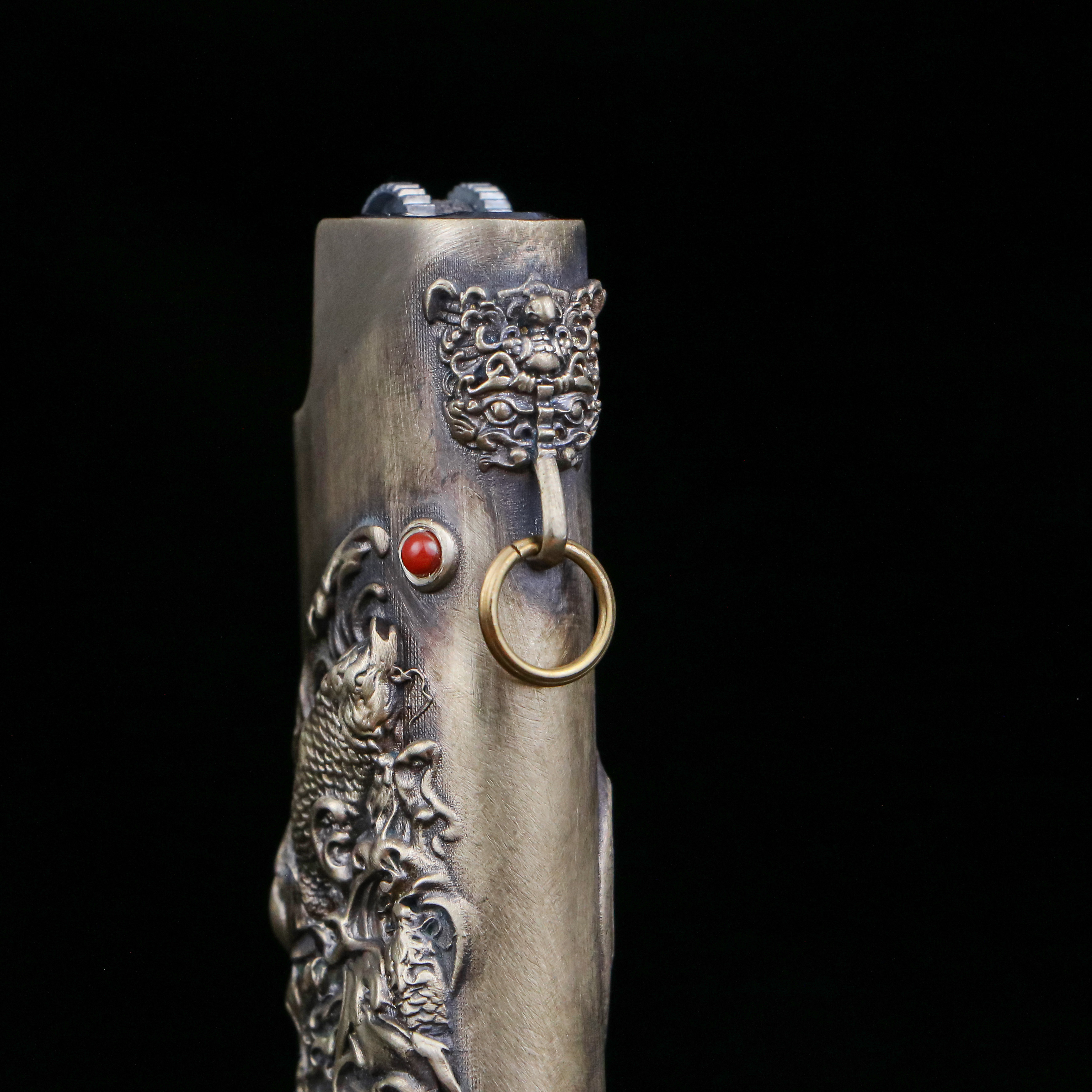 欲山行 黄铜打火机壳高档古风中式创意锦鲤茶周边便携口粮茶配