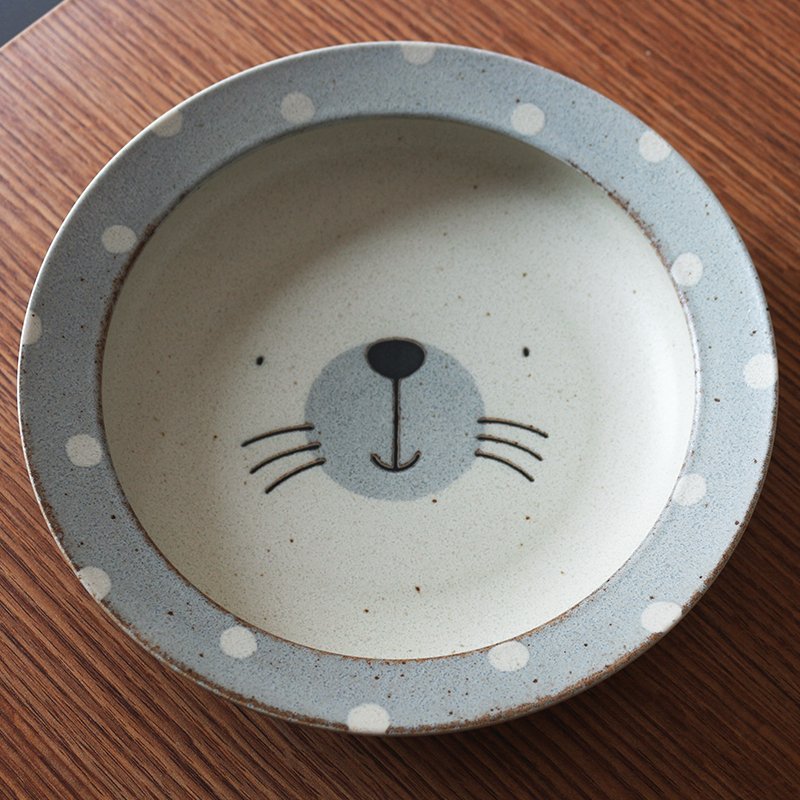 日本美浓烧可爱动物早餐盘刺猬狮子海豹平盘马克杯咖喱饭深盘汤盘