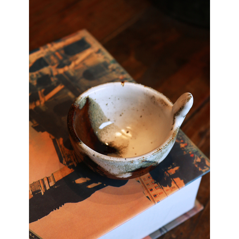 复古蘸料碗 日本进口美浓烧陶土带把小钵 家用佐料碗酱菜碟