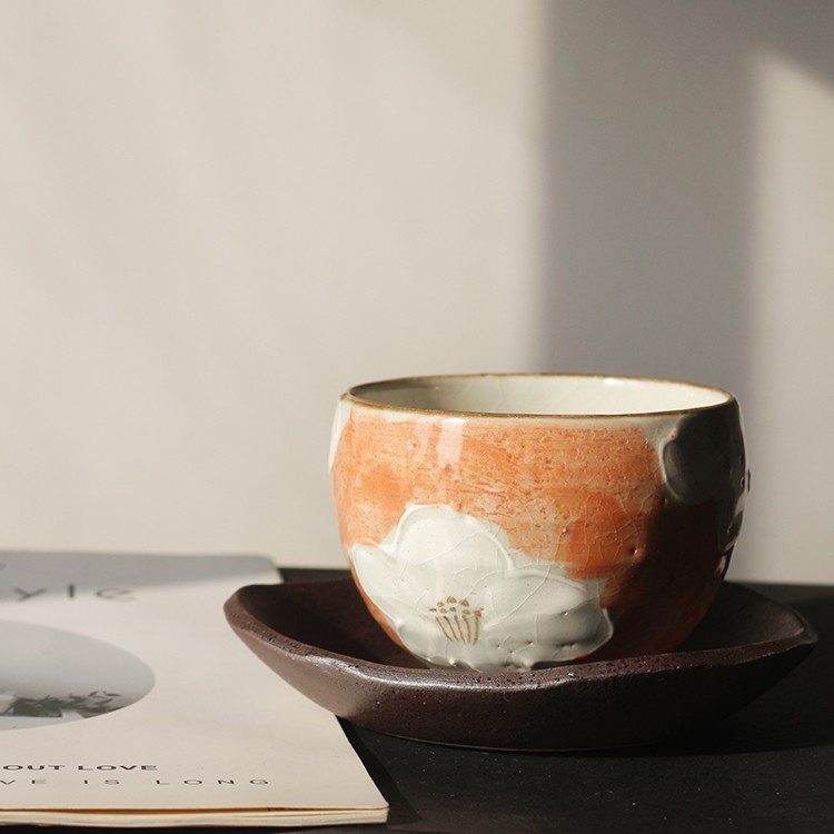 日本常滑烧匠人手工陶瓷茶杯 茶碗套装青丸纹樱橘汤吞碗纯手工