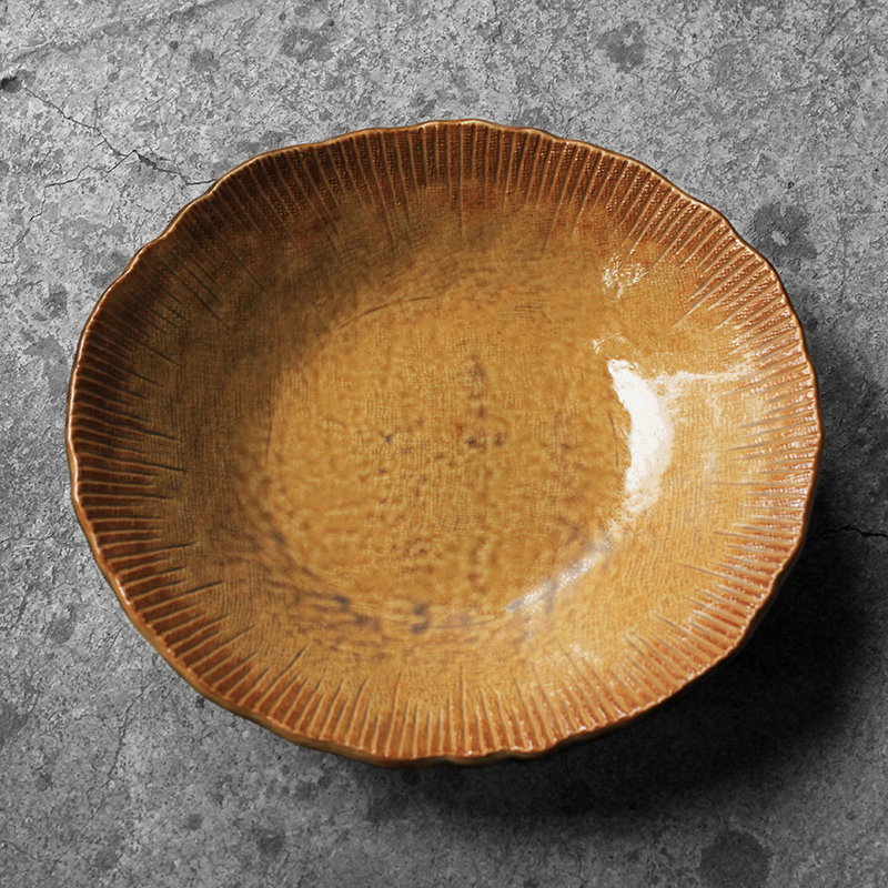 日本制美浓烧饭盘菜盘果盘沙拉钵汤盘家用不规则复古陶瓷盘